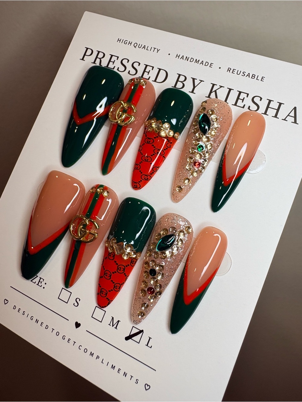 Inspired Designer Green & Blush Nail Set